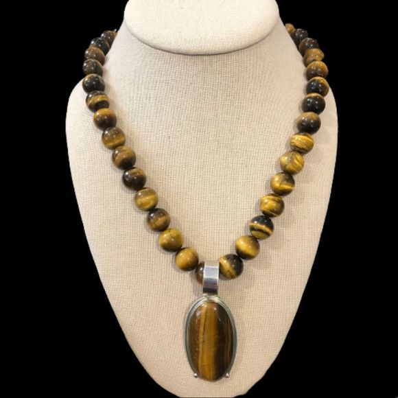 JAY KING DRT Tigers Eye Sterling Silver Necklace - Picture 1 of 9